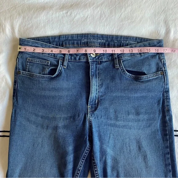 Calvin Klein Jeans Women’s 14 Blue Denim Medium Wash Slim Boyfriend Stretch - Picture 6 of 10
